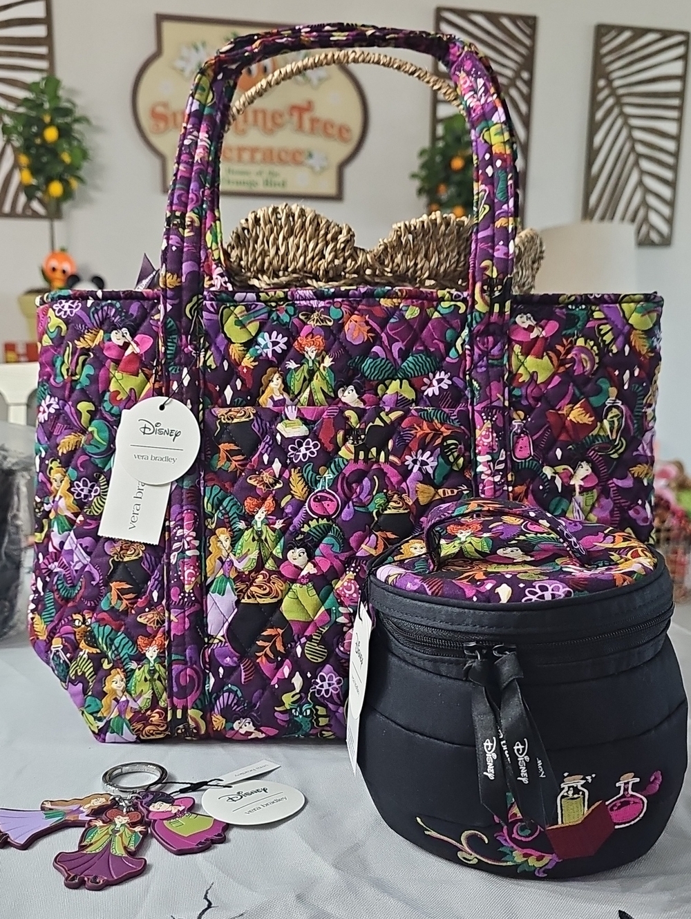 New! Vera Bradley Disney Hocus Pocus Tote Cauldron Cosmetic Case & Bag Charm